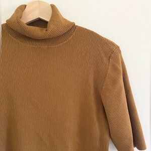 Elbow-Sleeve Turtleneck Solid Knit Top
